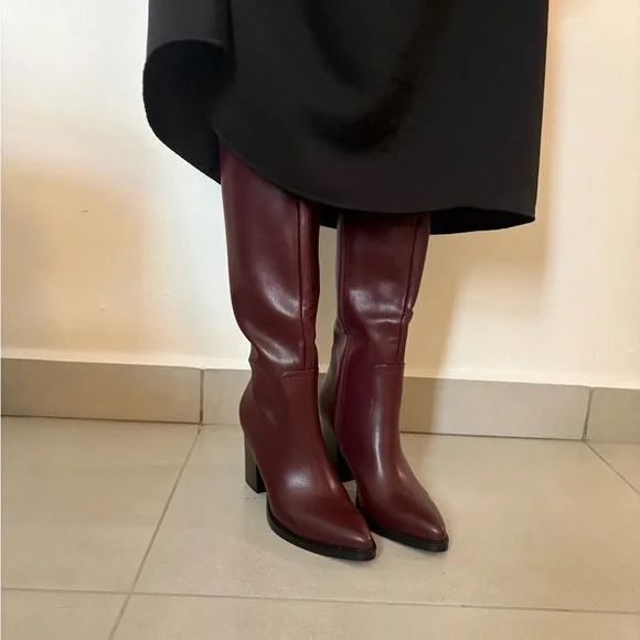 Women's Tall Burgundy Boots - Picture 1 of 4